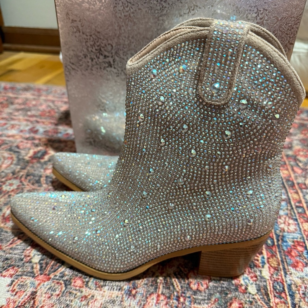 Tan Western Ankle Booties with Sparkle